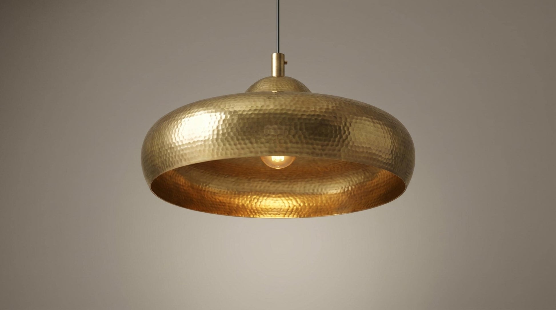 Solid Brass Dome Pendant Light | Hand-Hammered Interior Chandelier | Mid-Century Kitchen Island Lamp | Unlacquered Gold Ceiling Fixture - Mettlemix