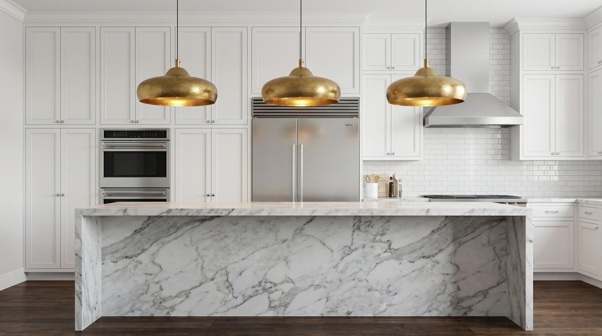 Solid Brass Dome Pendant Light | Hand-Hammered Interior Chandelier | Mid-Century Kitchen Island Lamp | Unlacquered Gold Ceiling Fixture - Mettlemix