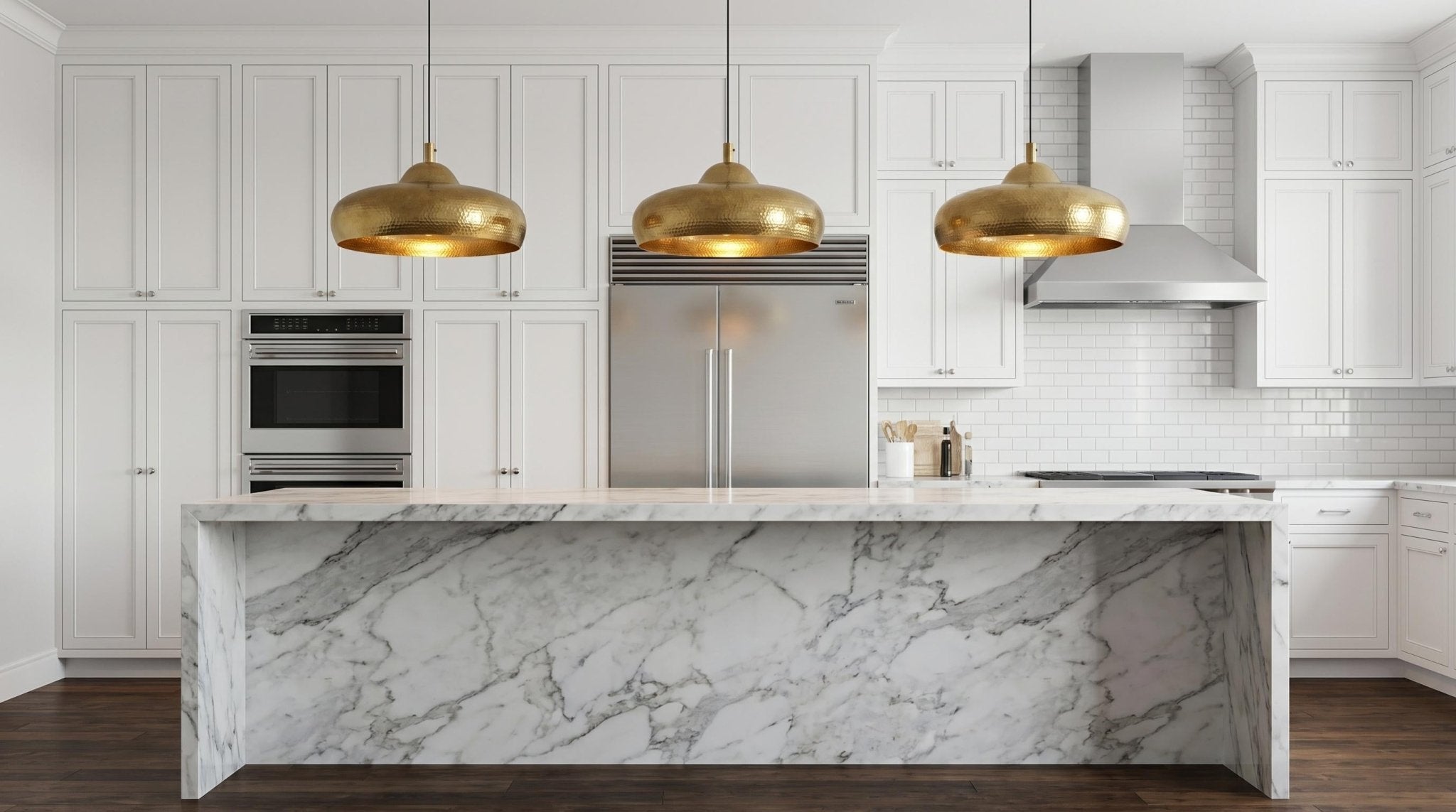 Solid Brass Dome Pendant Light | Hand-Hammered Interior Chandelier | Mid-Century Kitchen Island Lamp | Unlacquered Gold Ceiling Fixture - Mettlemix