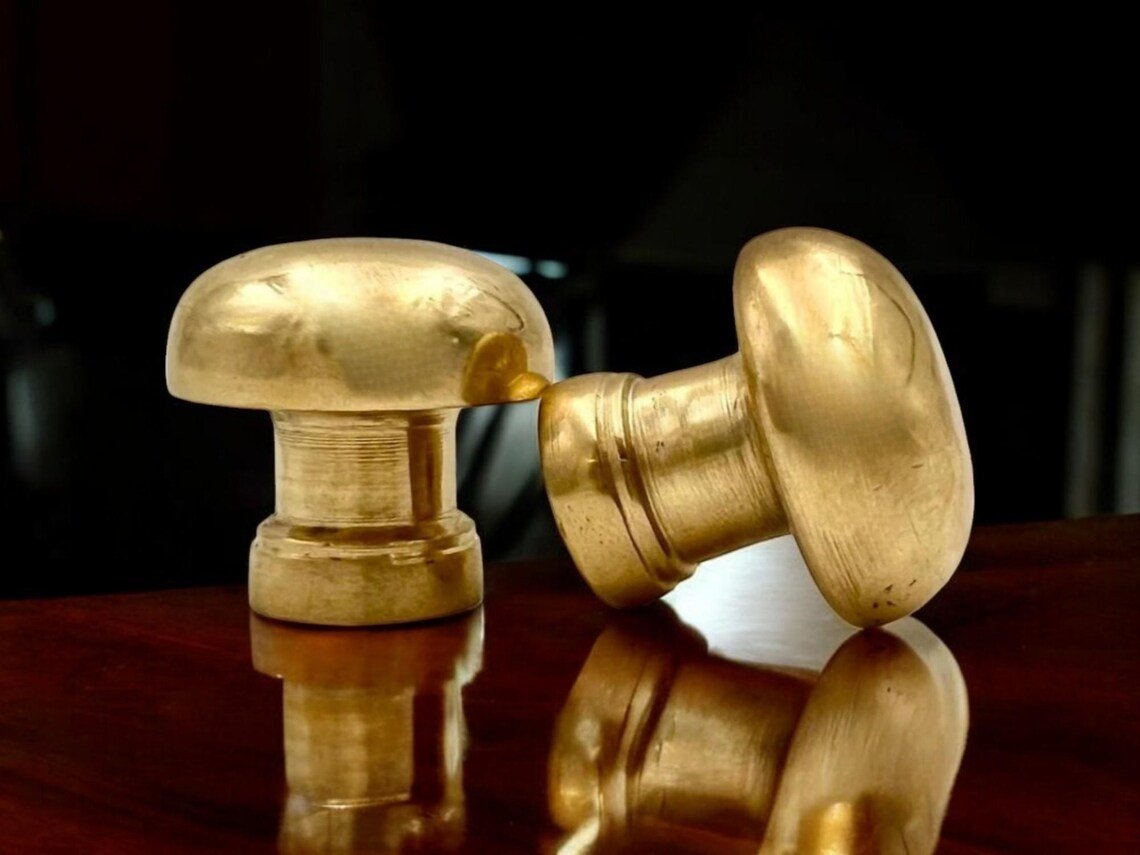 Solid Brass Mushroom Cabinet Knobs - Round Handcrafted Drawer Pulls - Mettlemix