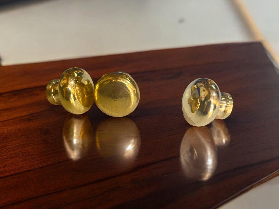 Solid Brass Mushroom Cabinet Knobs - Round Handcrafted Drawer Pulls - Mettlemix