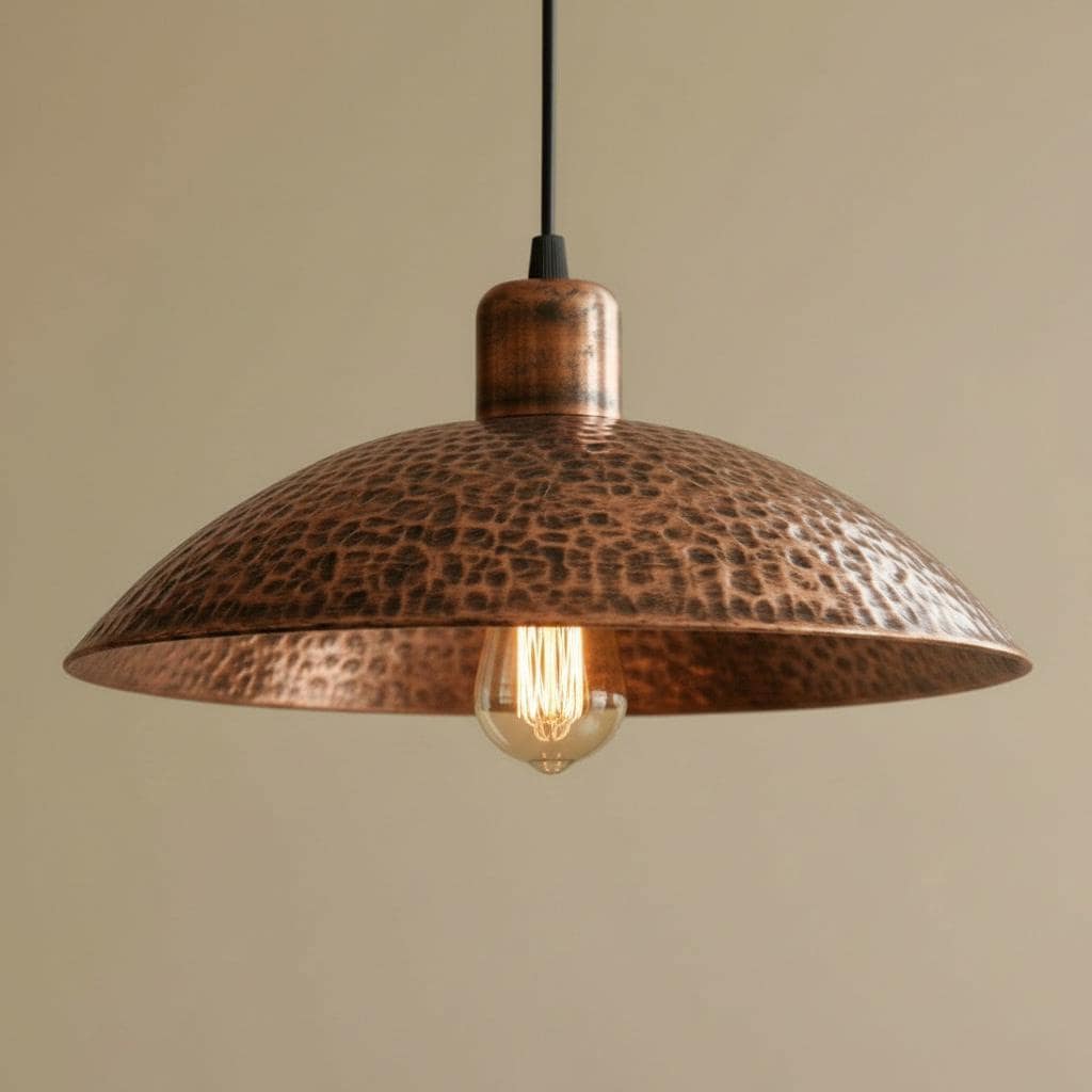 Solid Copper Pendant - Hammered Dome Light - Antique Ceiling Lamp - Rustic Kitchen Island Fixture - Wabi Sabi Lighting - Farmhouse Decor - Mettlemix
