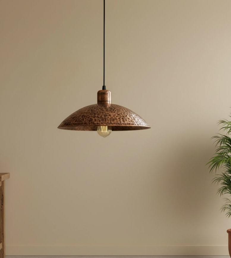 Solid Copper Pendant - Hammered Dome Light - Antique Ceiling Lamp - Rustic Kitchen Island Fixture - Wabi Sabi Lighting - Farmhouse Decor - Mettlemix