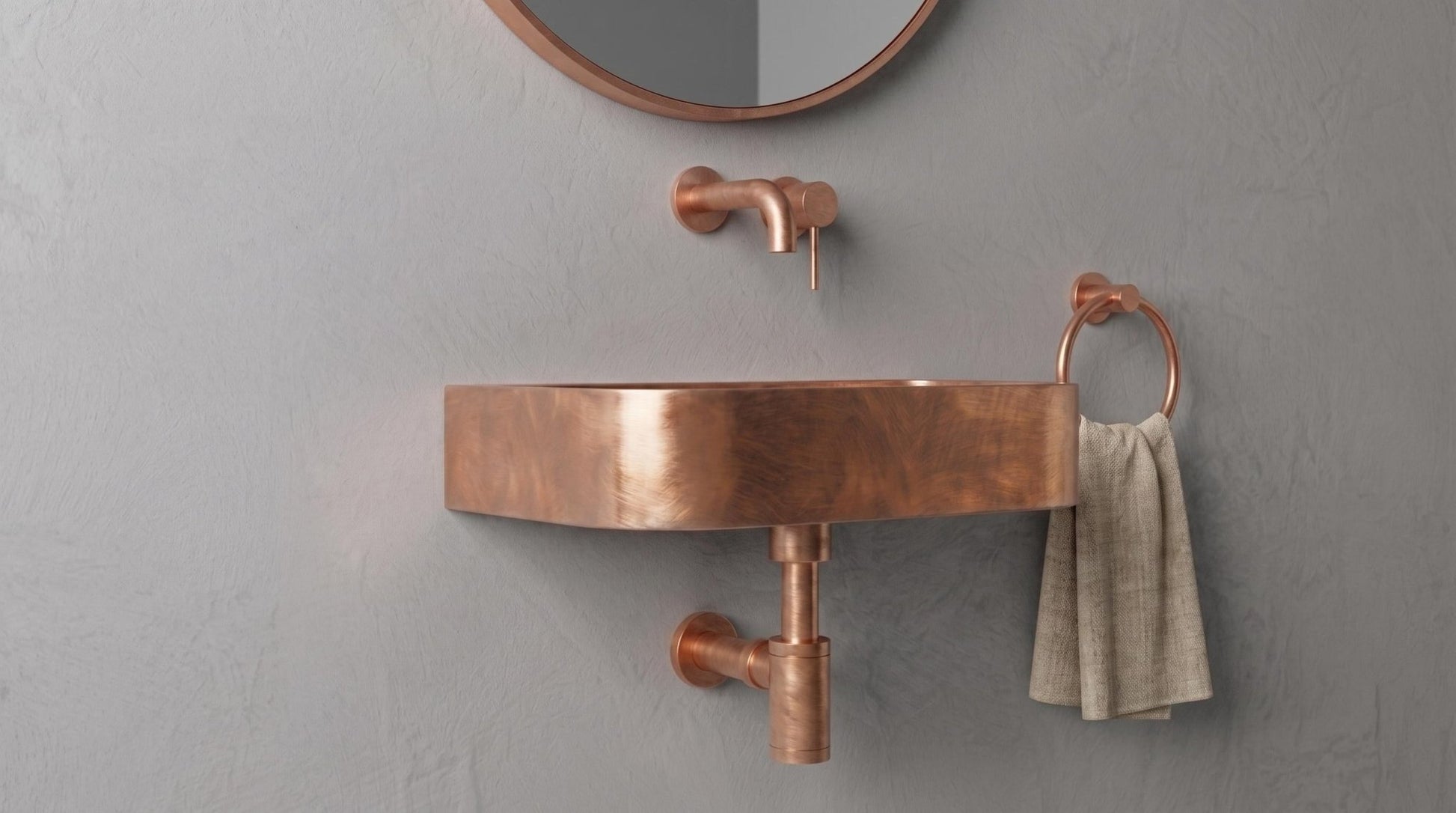 Solid Copper Sink - Smooth Wall Mount Basin, Rustic Powder Room Washbasin - Custom Floating Vanity, Wabi Sabi Handcrafted Bathroom Sink - Mettlemix