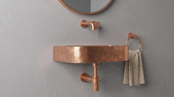 Solid Copper Sink - Smooth Wall Mount Basin, Rustic Powder Room Washbasin - Custom Floating Vanity, Wabi Sabi Handcrafted Bathroom Sink - Mettlemix