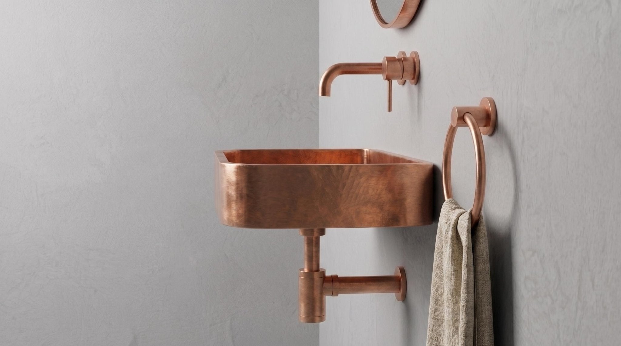 Solid Copper Sink - Smooth Wall Mount Basin, Rustic Powder Room Washbasin - Custom Floating Vanity, Wabi Sabi Handcrafted Bathroom Sink - Mettlemix