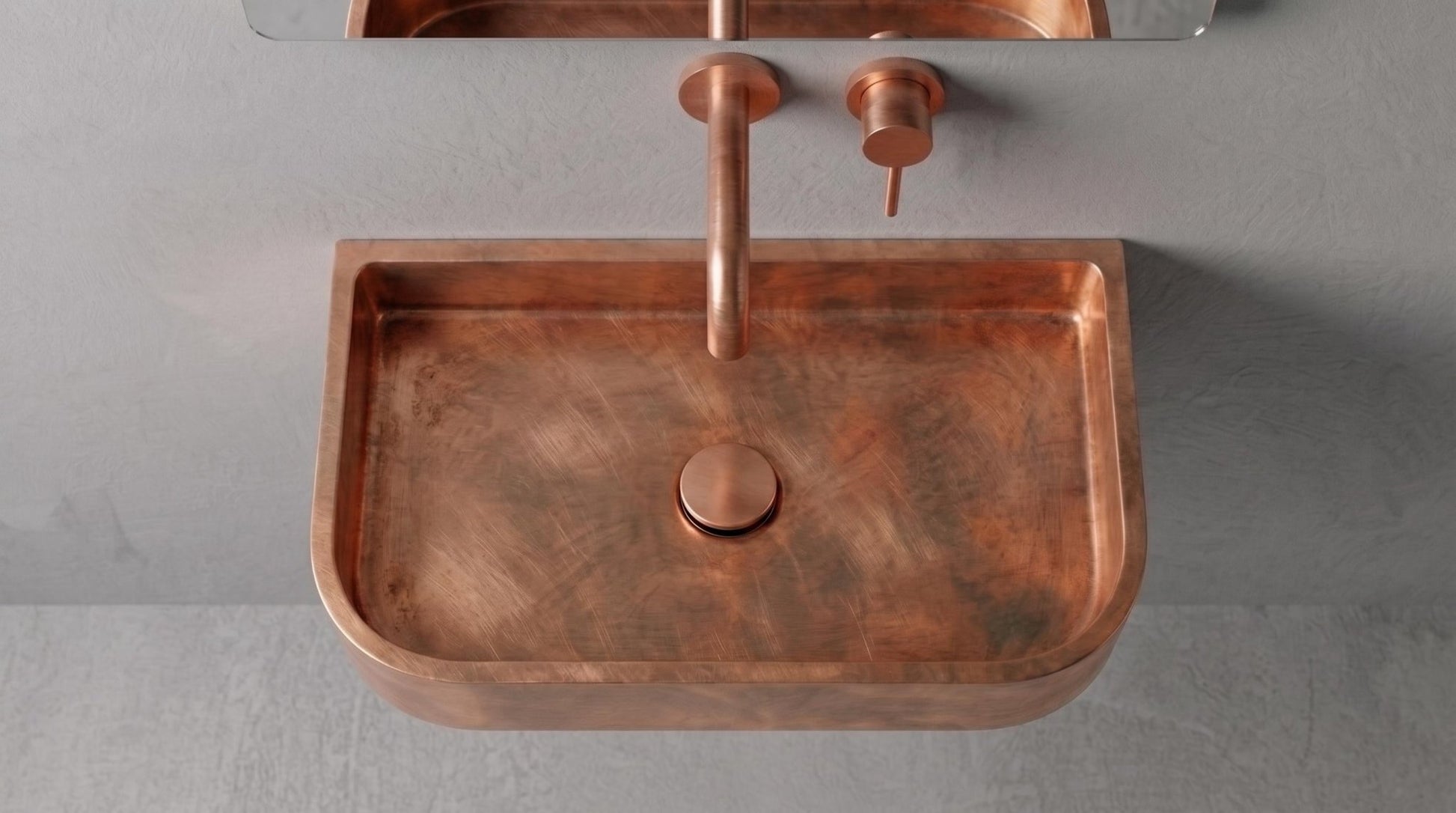 Solid Copper Sink - Smooth Wall Mount Basin, Rustic Powder Room Washbasin - Custom Floating Vanity, Wabi Sabi Handcrafted Bathroom Sink - Mettlemix