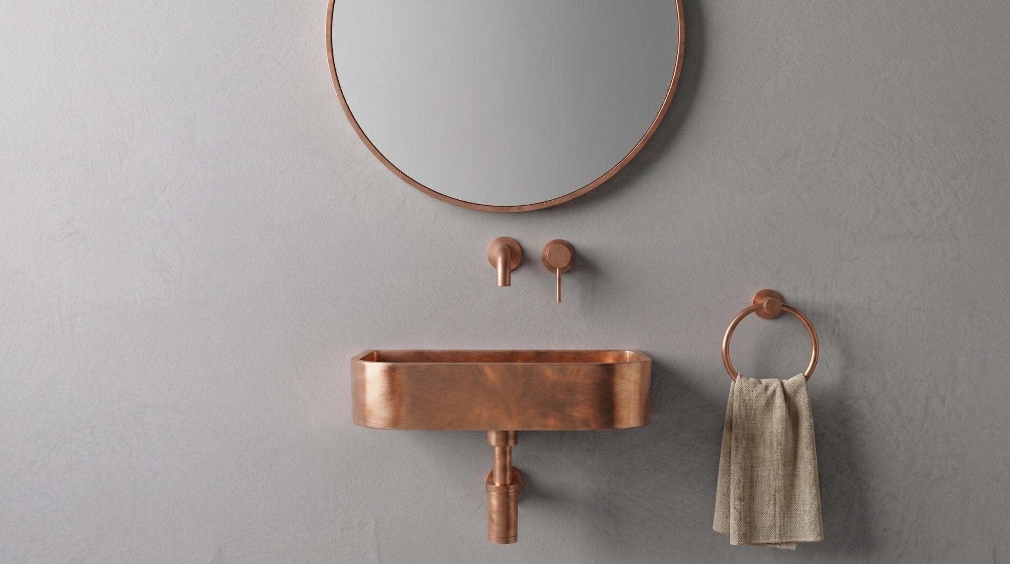 Solid Copper Sink - Smooth Wall Mount Basin, Rustic Powder Room Washbasin - Custom Floating Vanity, Wabi Sabi Handcrafted Bathroom Sink - Mettlemix