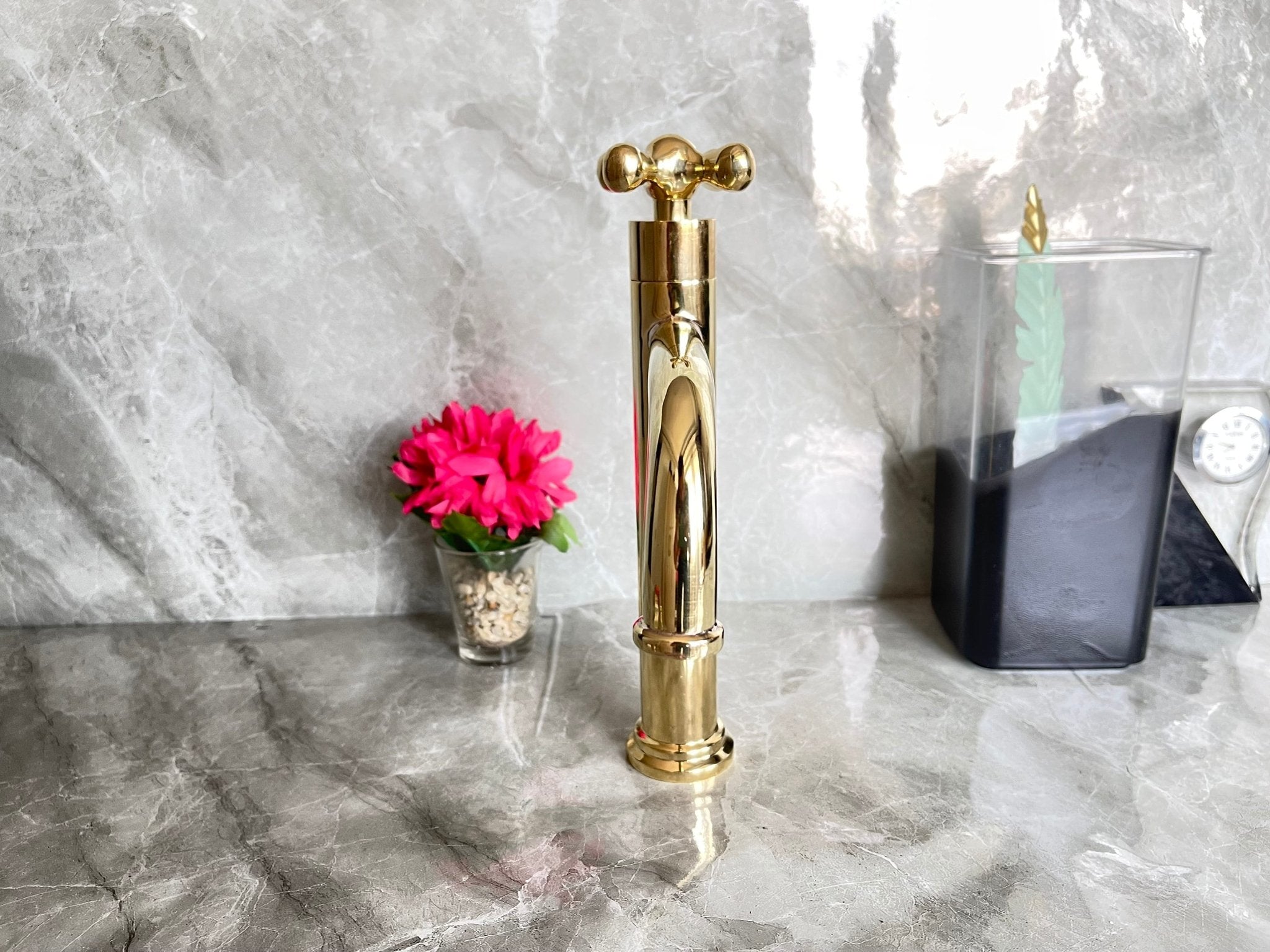 Tall Solid Brass Vessel Sink Faucet - Gold Single Handle Mixer - Mettlemix