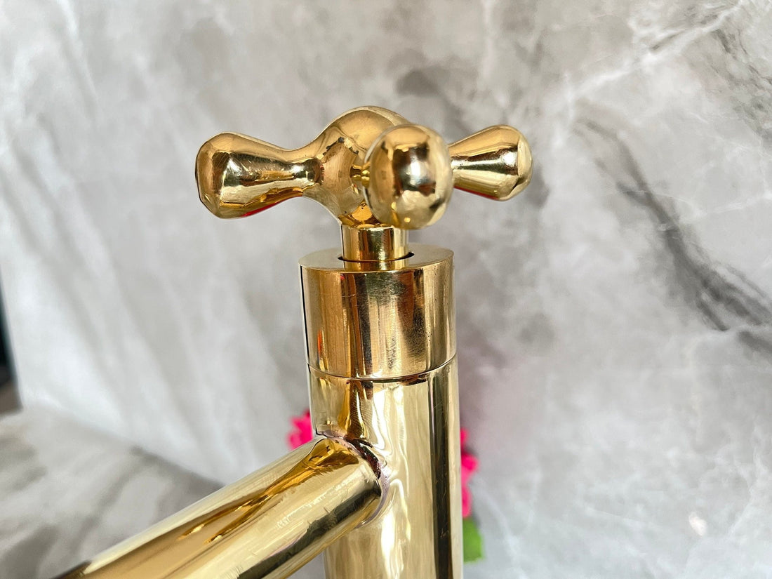 Tall Solid Brass Vessel Sink Faucet - Gold Single Handle Mixer - Mettlemix