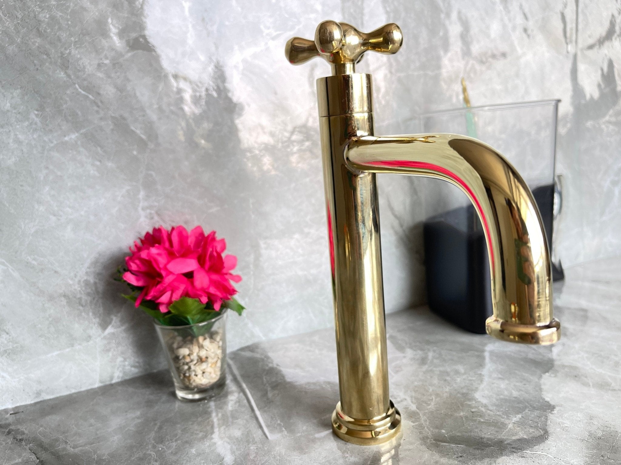 Tall Solid Brass Vessel Sink Faucet - Gold Single Handle Mixer - Mettlemix