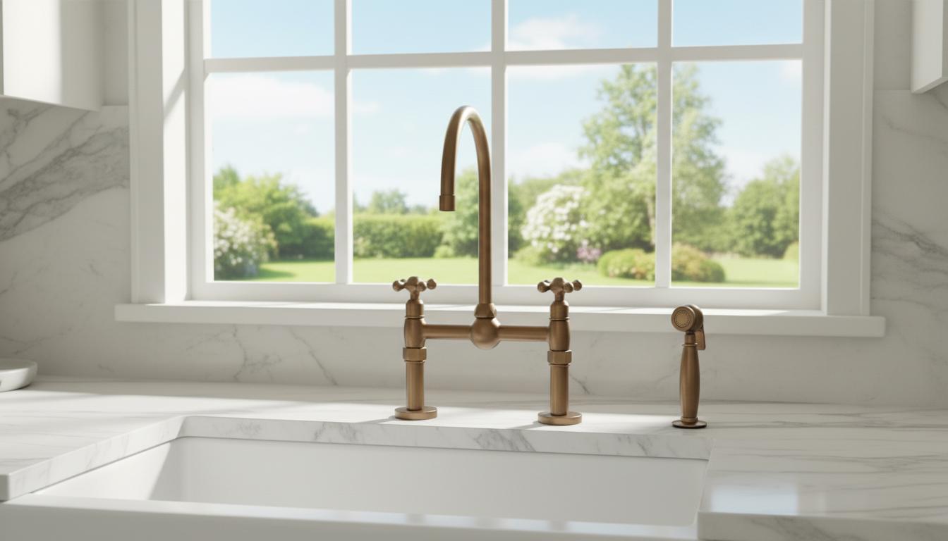 Unlacquered Aged Bronze Bridge Kitchen Faucet - Vintage Farmhouse Tap - Mettlemix