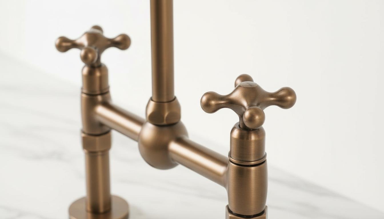 Unlacquered Aged Bronze Bridge Kitchen Faucet - Vintage Farmhouse Tap - Mettlemix
