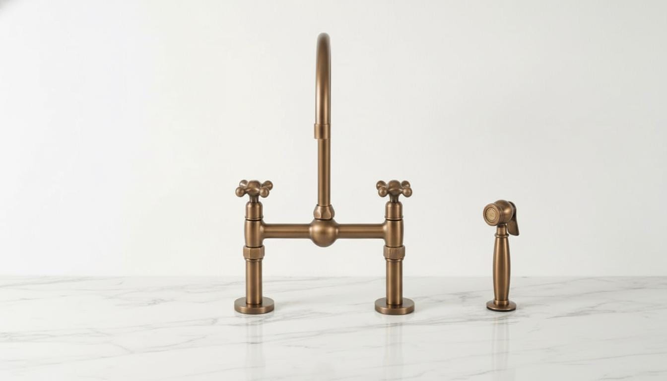 Unlacquered Aged Bronze Bridge Kitchen Faucet - Vintage Farmhouse Tap - Mettlemix