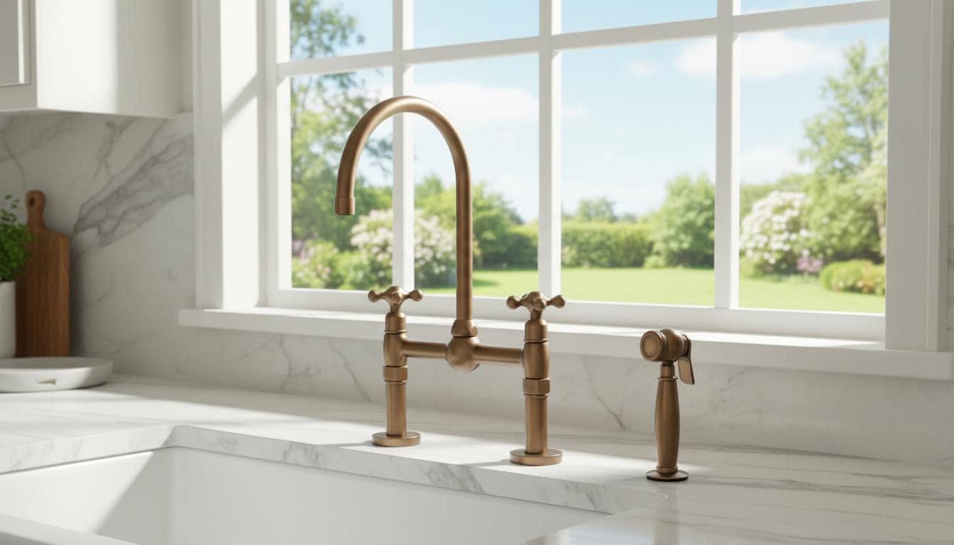 Unlacquered Aged Bronze Bridge Kitchen Faucet - Vintage Farmhouse Tap - Mettlemix