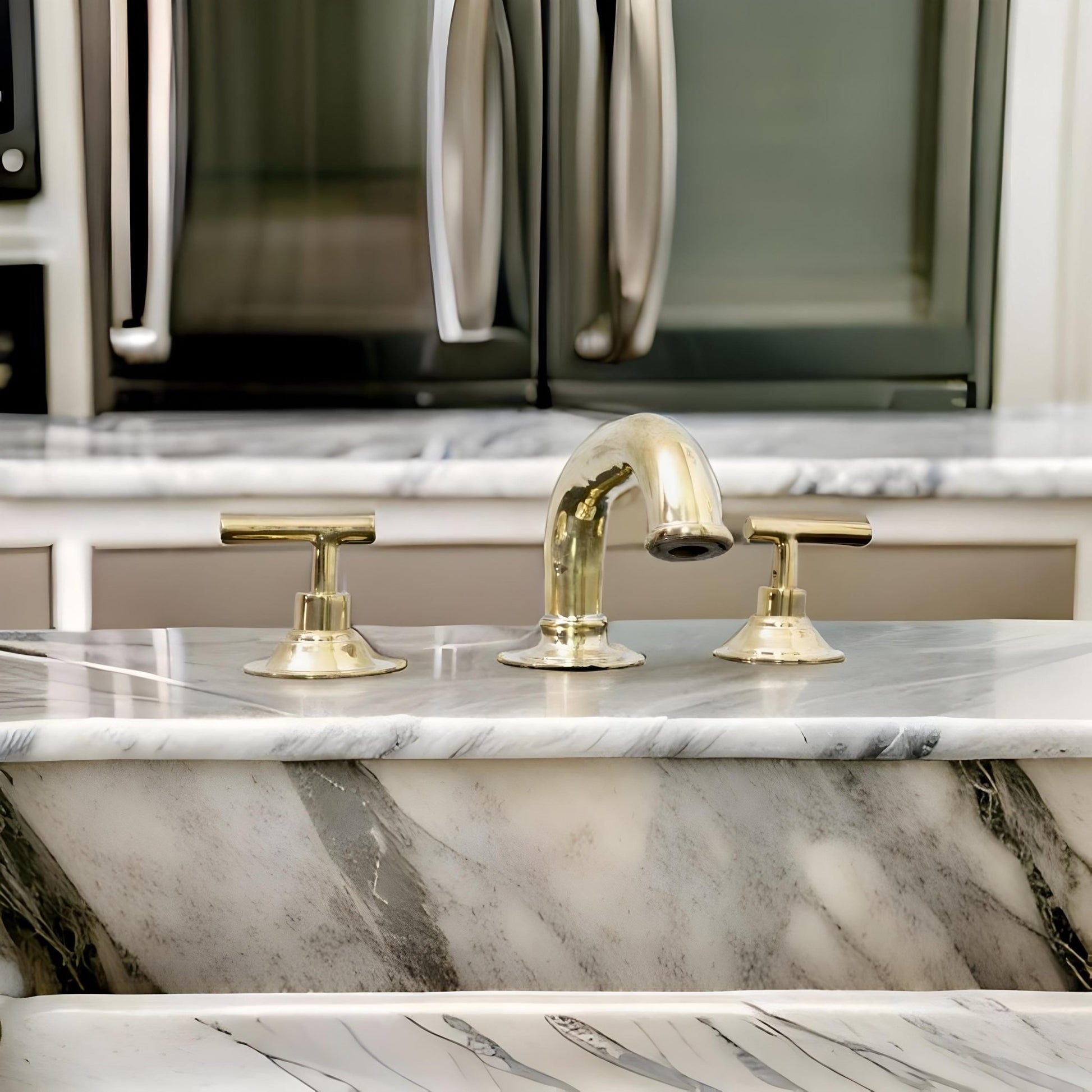 Unlacquered Brass 3-Hole Bathroom Faucet - Deck Mounted Lever Tap - Mettlemix