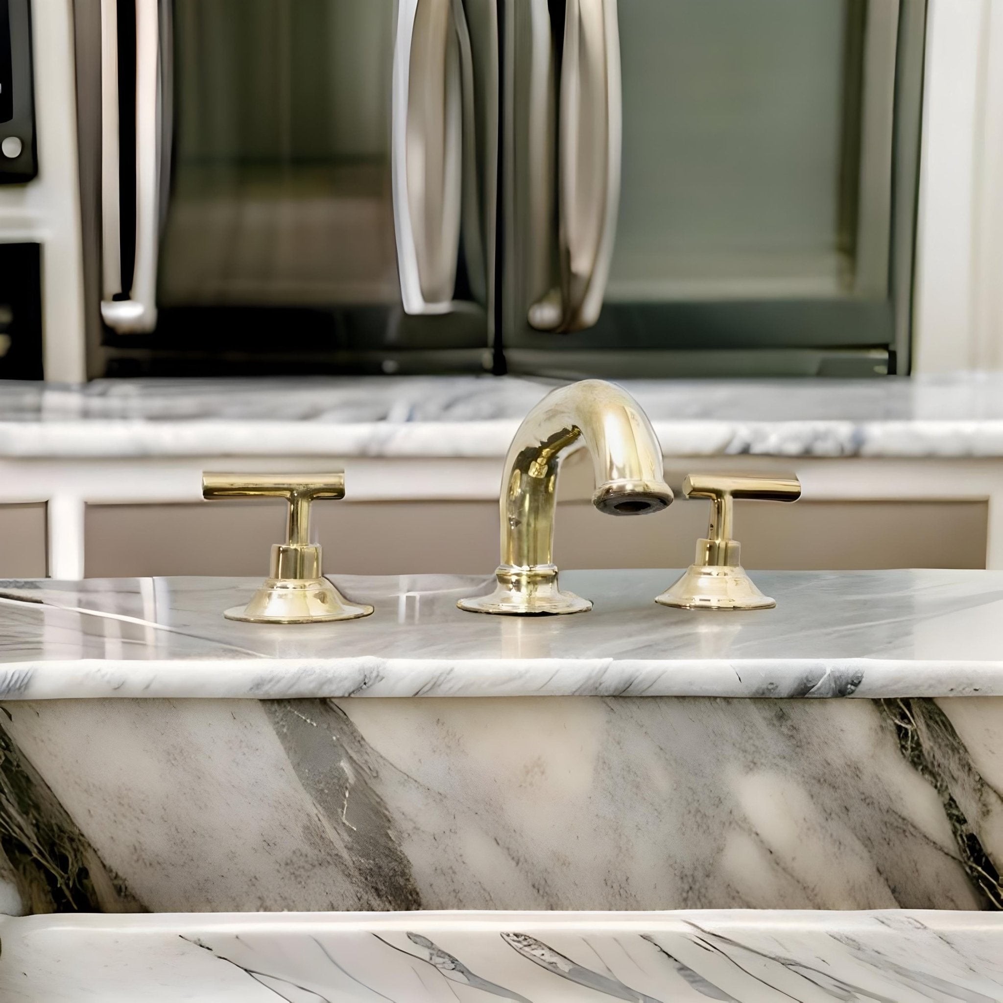 Unlacquered Brass 3-Hole Bathroom Faucet - Deck Mounted Lever Tap - Mettlemix