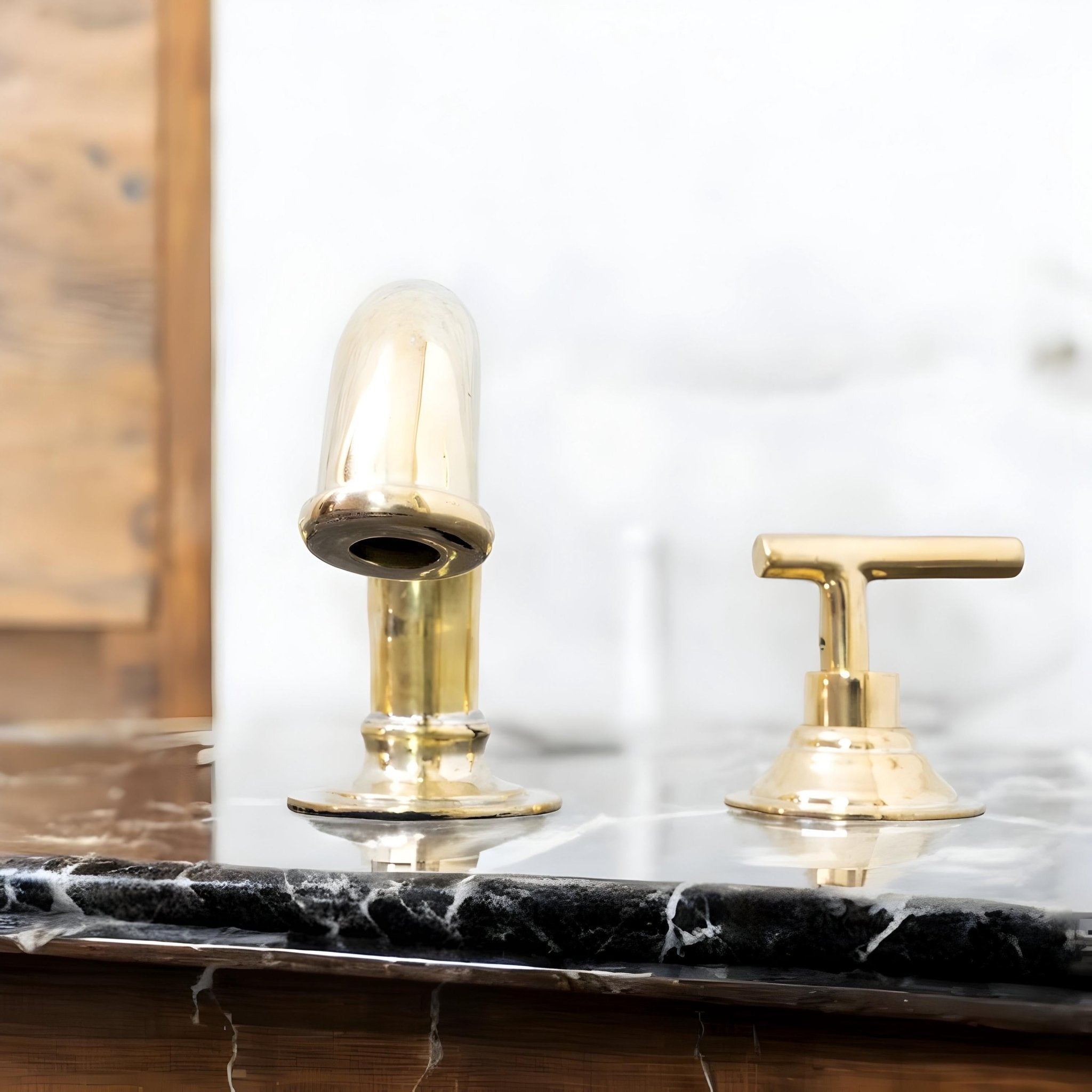 Unlacquered Brass 3-Hole Bathroom Faucet - Deck Mounted Lever Tap - Mettlemix
