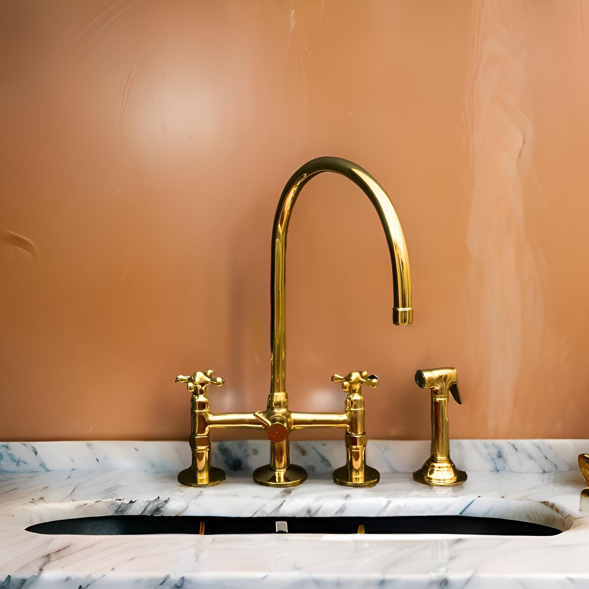 Unlacquered Brass 3-Hole Kitchen Bridge Faucet with Side Spray - Mettlemix