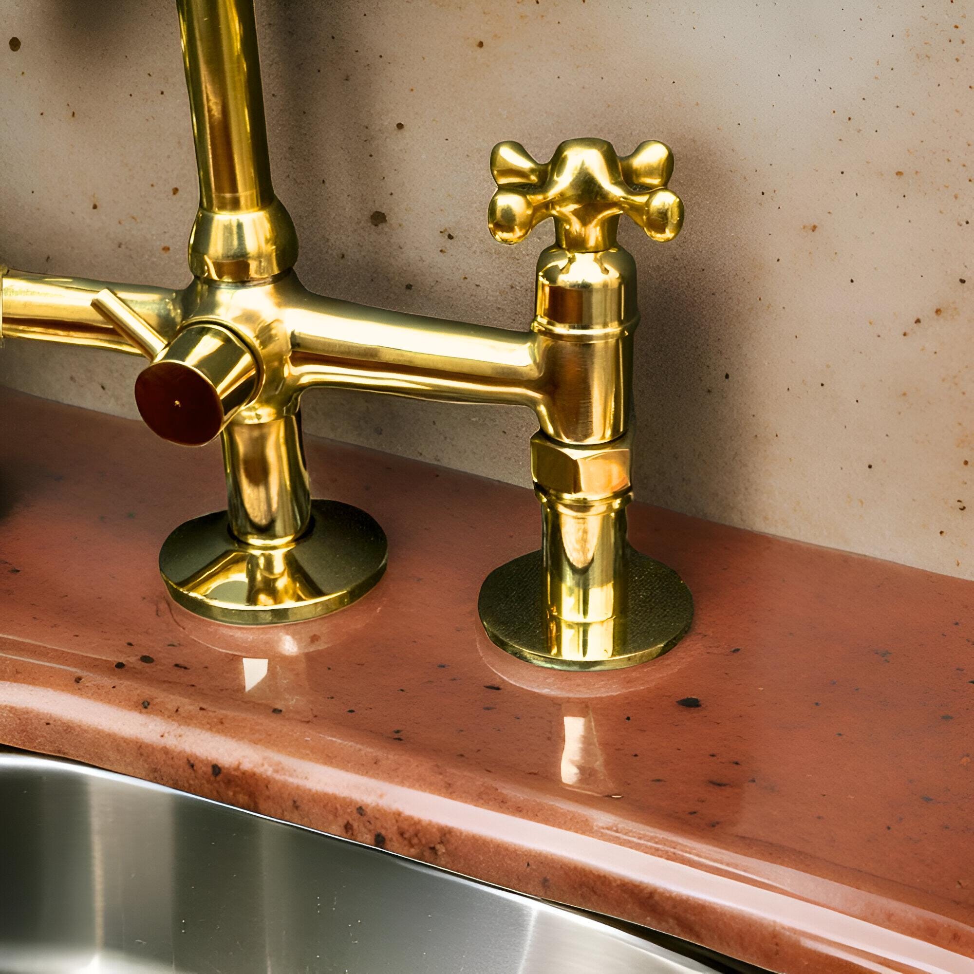 Unlacquered Brass 3-Hole Kitchen Bridge Faucet with Side Spray - Mettlemix