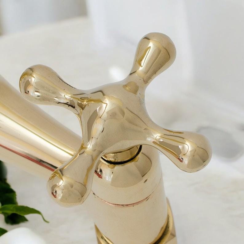 Unlacquered Brass Bridge Kitchen Faucet - Victorian Two-Handle Tap - Mettlemix