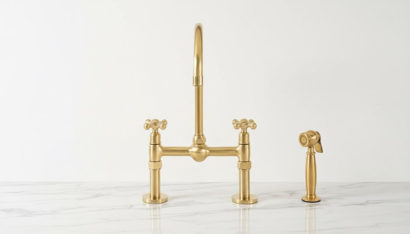 Unlacquered Brass Bridge Kitchen Faucet - Vintage Cross Handle Tap - Mettlemix