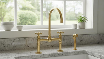Unlacquered Brass Bridge Kitchen Faucet - Vintage Cross Handle Tap - Mettlemix