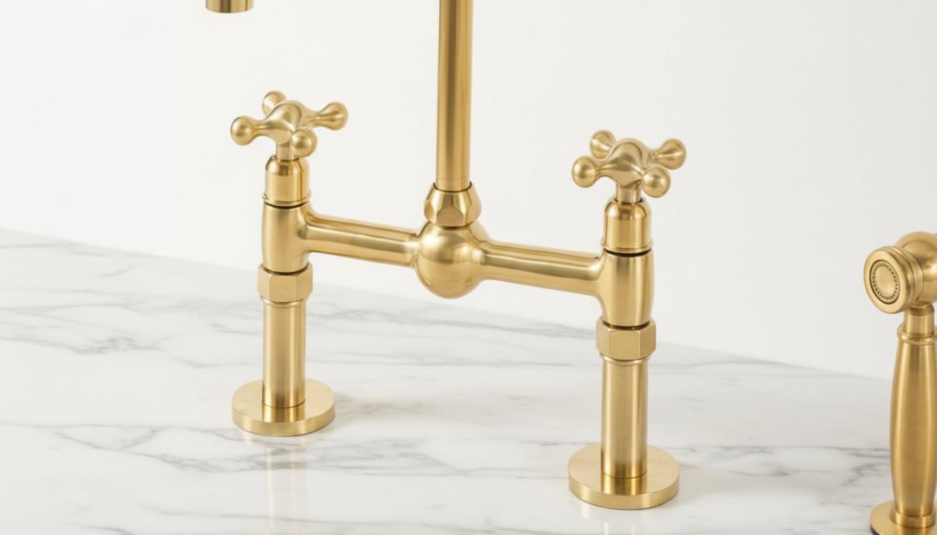 Unlacquered Brass Bridge Kitchen Faucet - Vintage Cross Handle Tap - Mettlemix