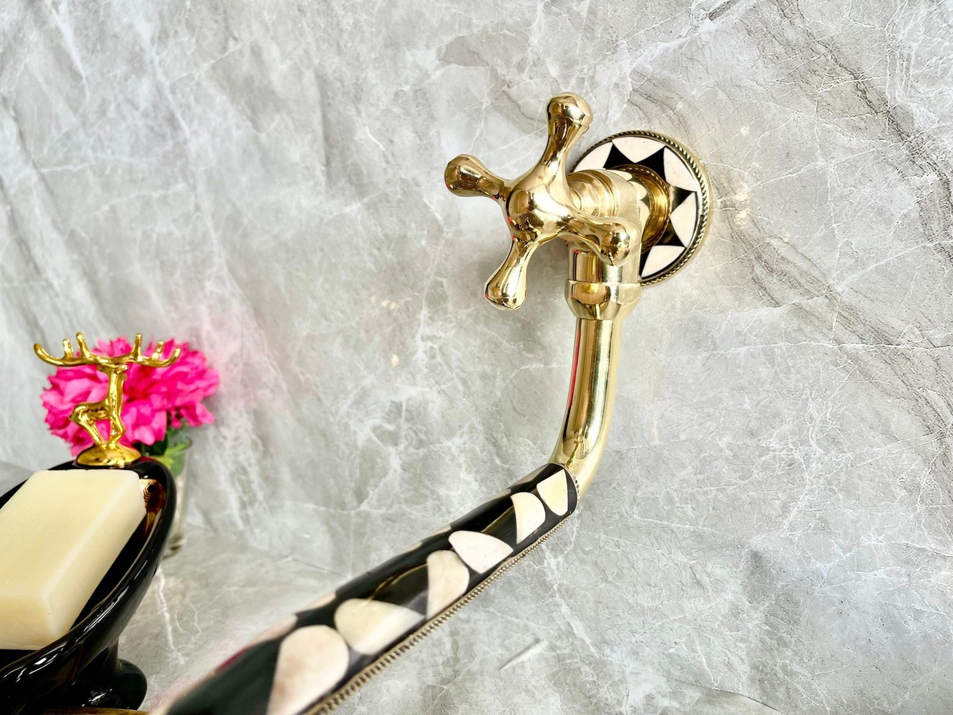 Unlacquered Brass Kitchen Pot Filler - Single Handle Wall Mount Faucet - Mettlemix