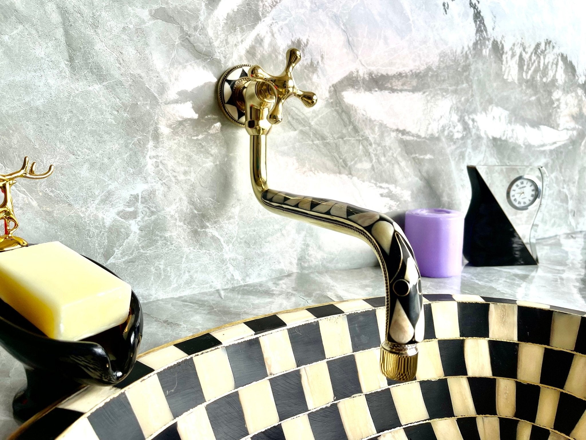 Unlacquered Brass Kitchen Pot Filler - Single Handle Wall Mount Faucet - Mettlemix