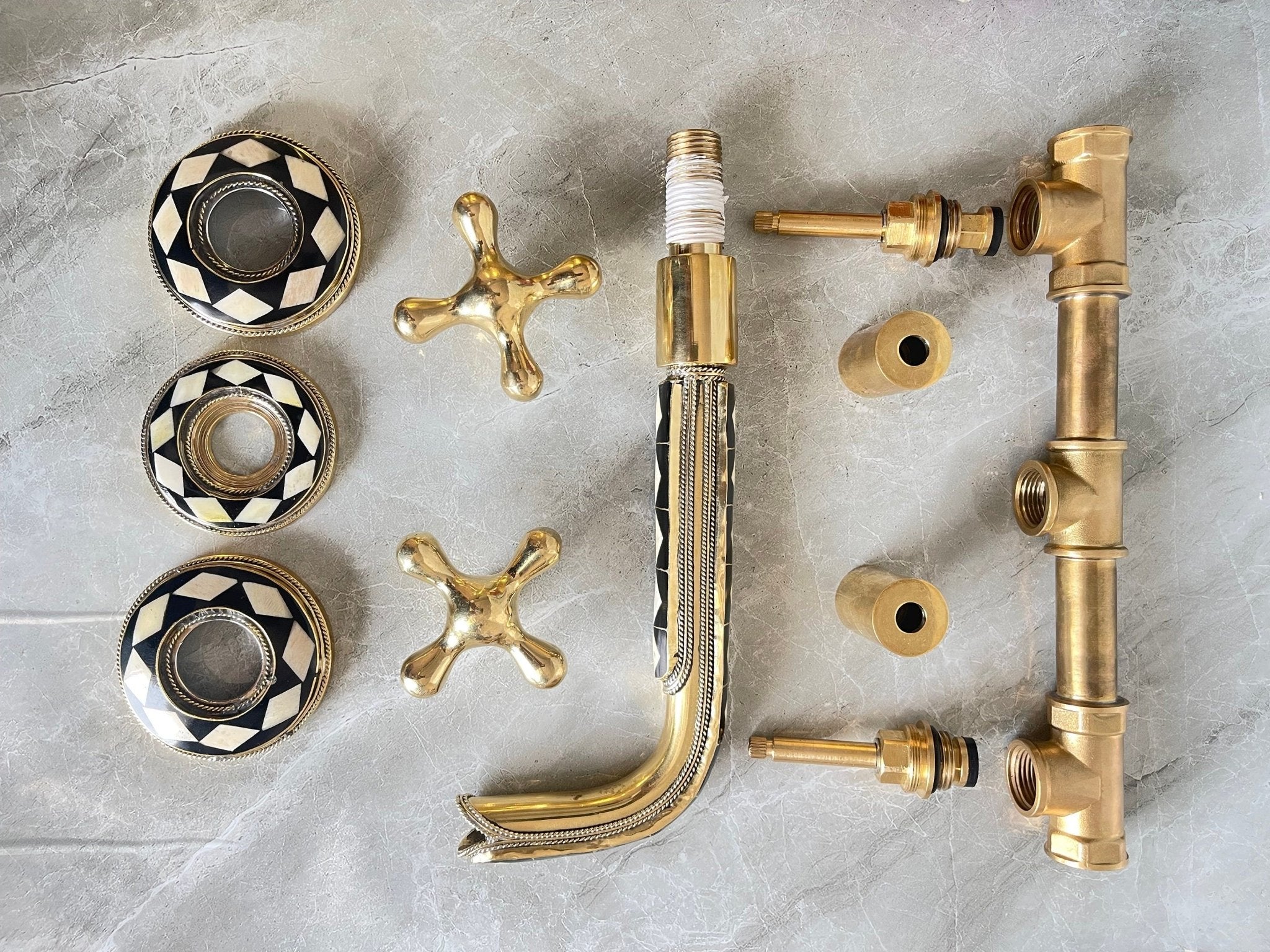 Unlacquered Brass Wall Faucet - Bone & Resin Inlay Tap - Mettlemix