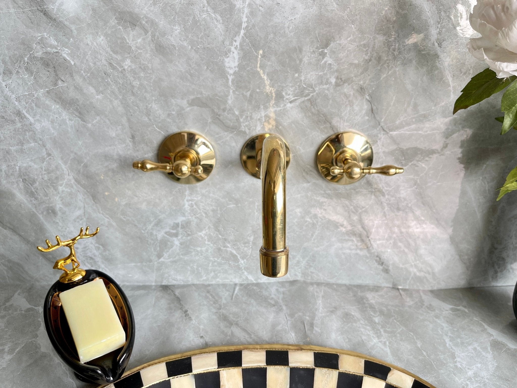 Unlacquered Brass Wall Mount Bathroom Faucet with Mixer Valve - Mettlemix