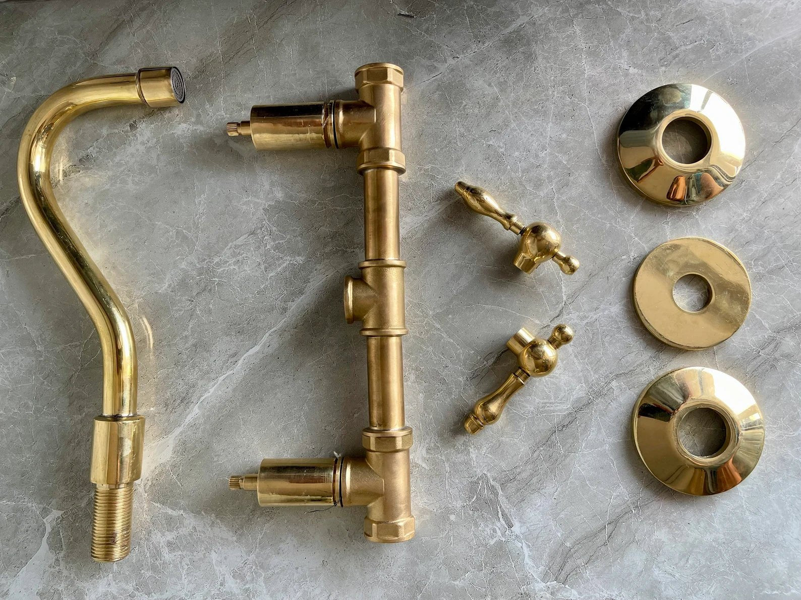 Unlacquered Brass Wall Mount Bathroom Faucet with Mixer Valve - Mettlemix