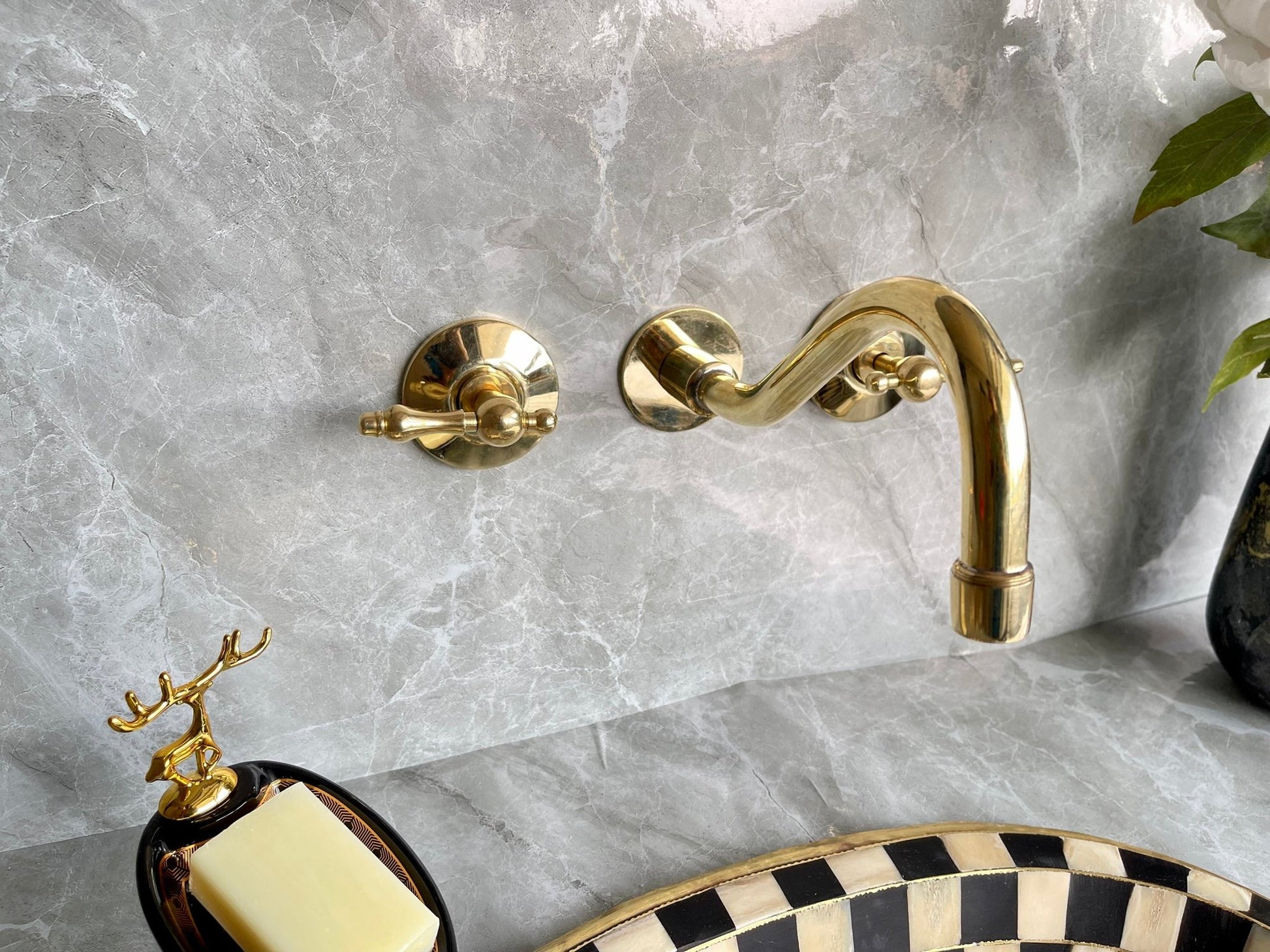 Unlacquered Brass Wall Mount Bathroom Faucet with Mixer Valve - Mettlemix