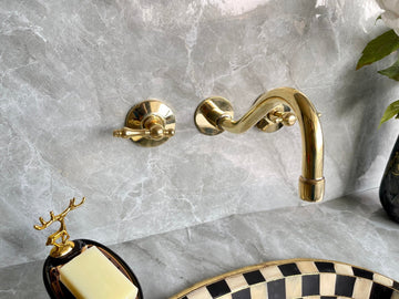 Unlacquered Brass Wall Mount Bathroom Faucet with Mixer Valve - Mettlemix