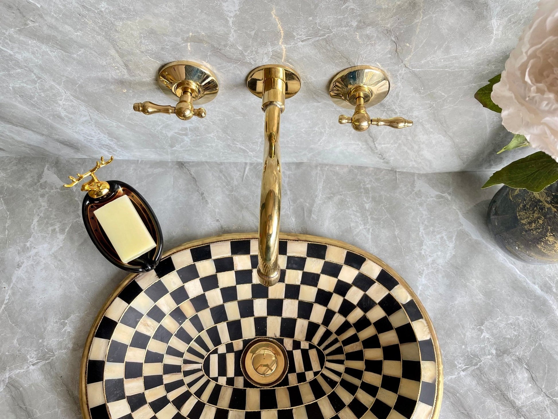 Unlacquered Brass Wall Mount Bathroom Faucet with Mixer Valve - Mettlemix