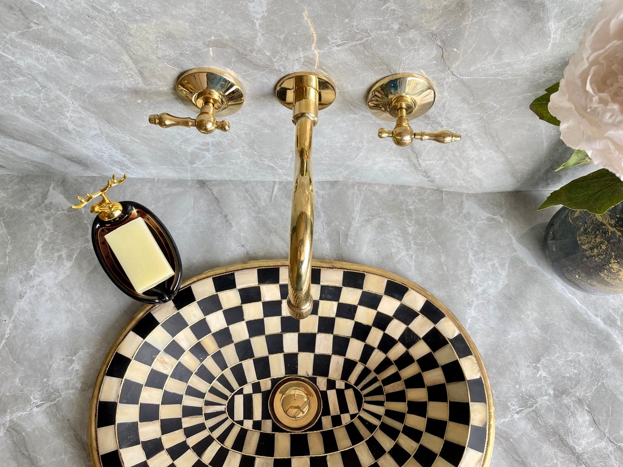 Unlacquered Brass Wall Mount Bathroom Faucet with Mixer Valve - Mettlemix
