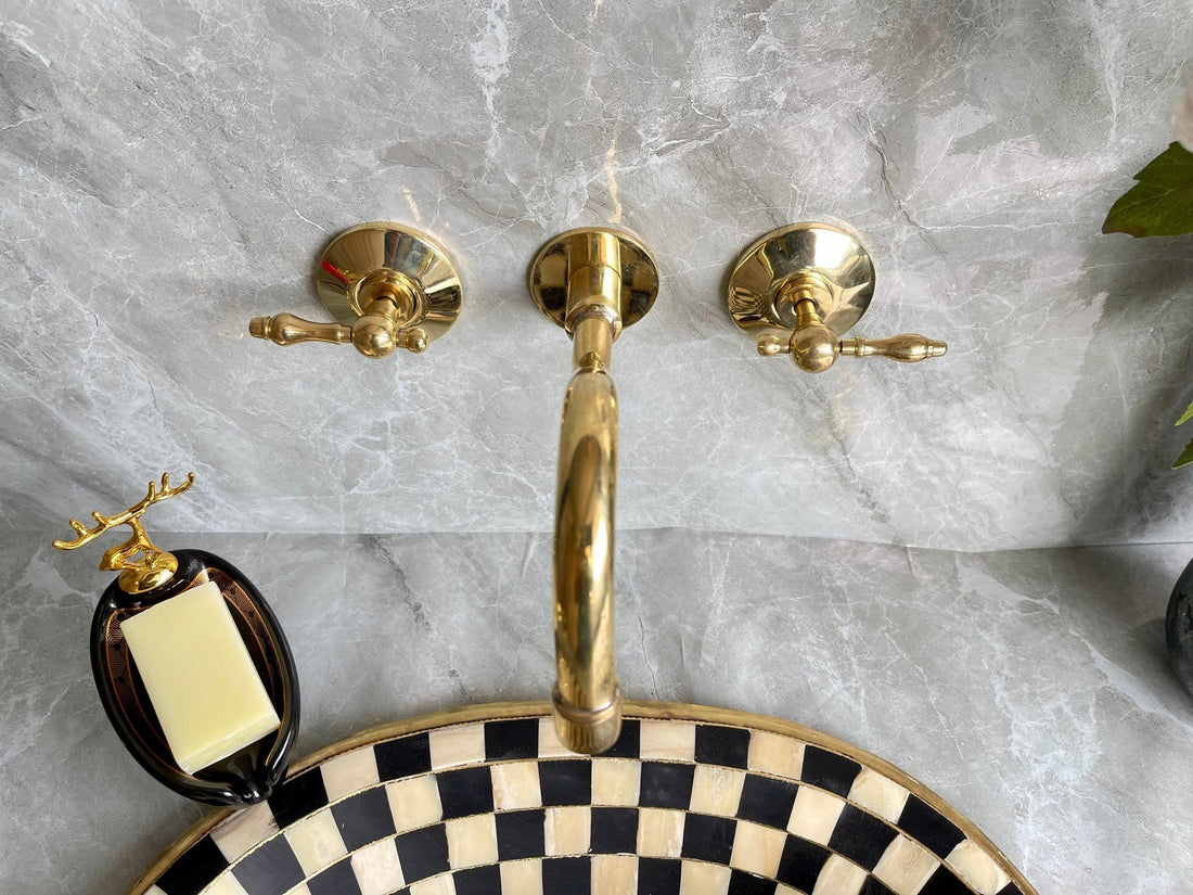 Unlacquered Brass Wall Mount Bathroom Faucet with Mixer Valve - Mettlemix