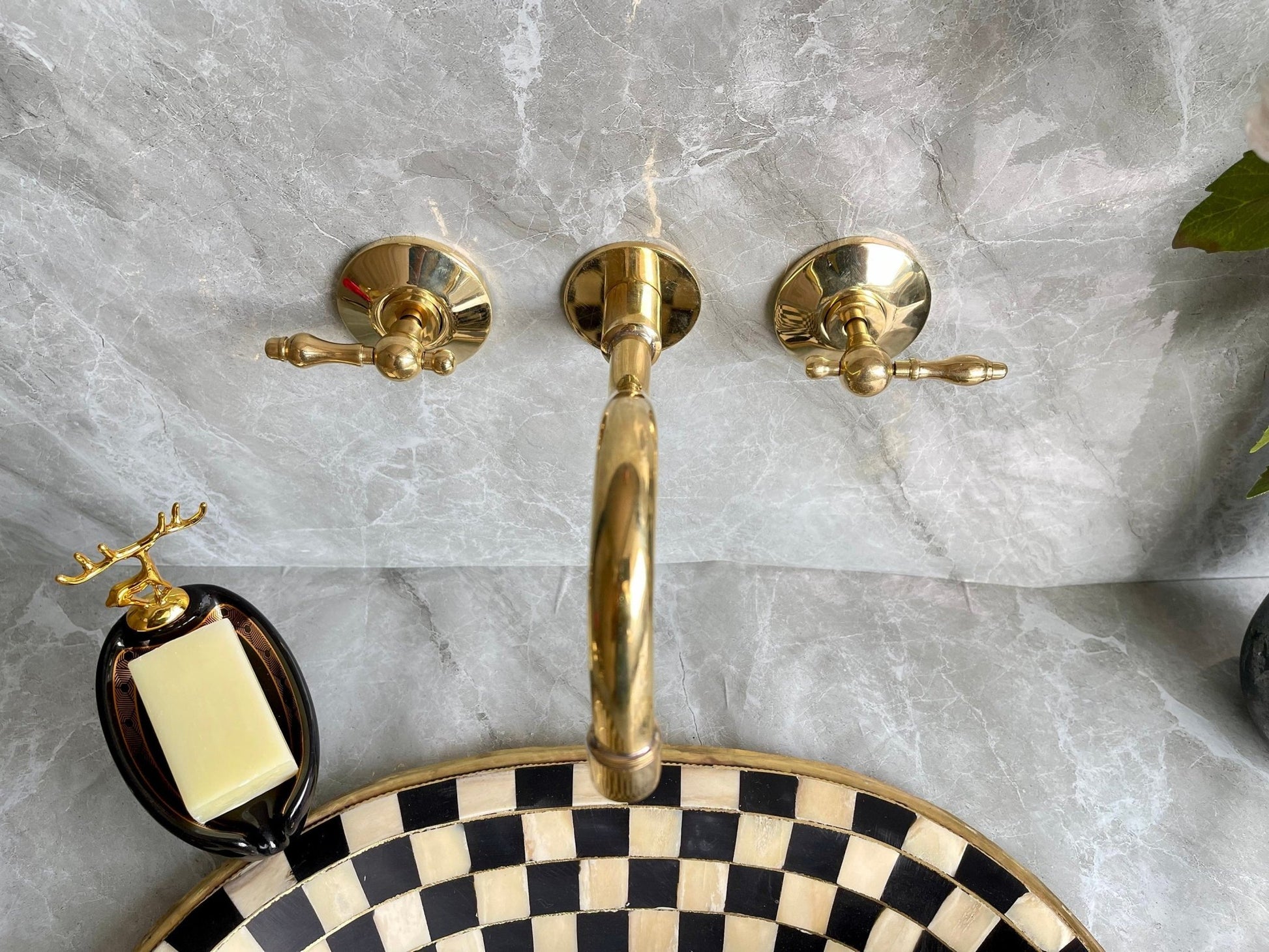 Unlacquered Brass Wall Mount Bathroom Faucet with Mixer Valve - Mettlemix