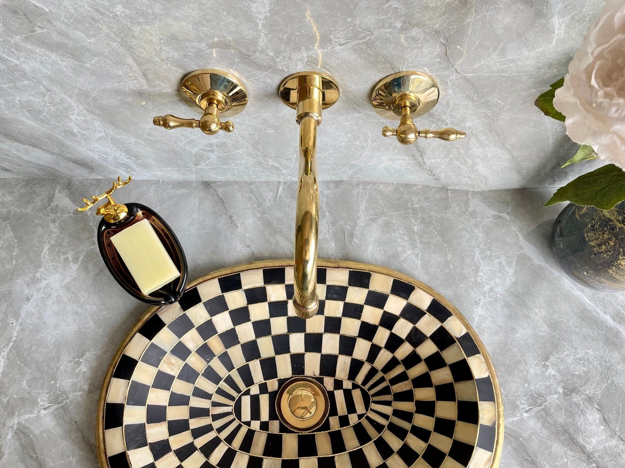Unlacquered Brass Wall Mount Bathroom Faucet with Mixer Valve - Mettlemix