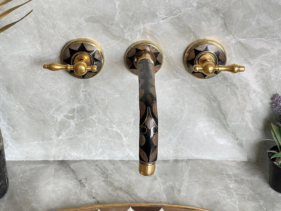 Unlacquered Brass Wall Mount Faucet - Vintage Bone & Resin Tap - Mettlemix