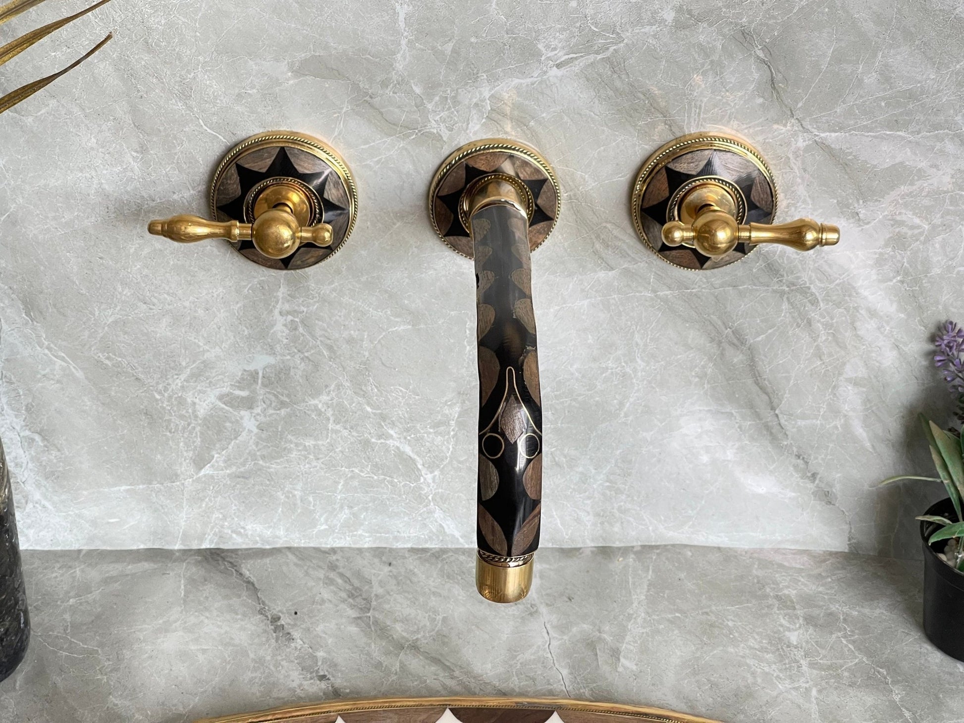 Unlacquered Brass Wall Mount Faucet - Vintage Bone & Resin Tap - Mettlemix