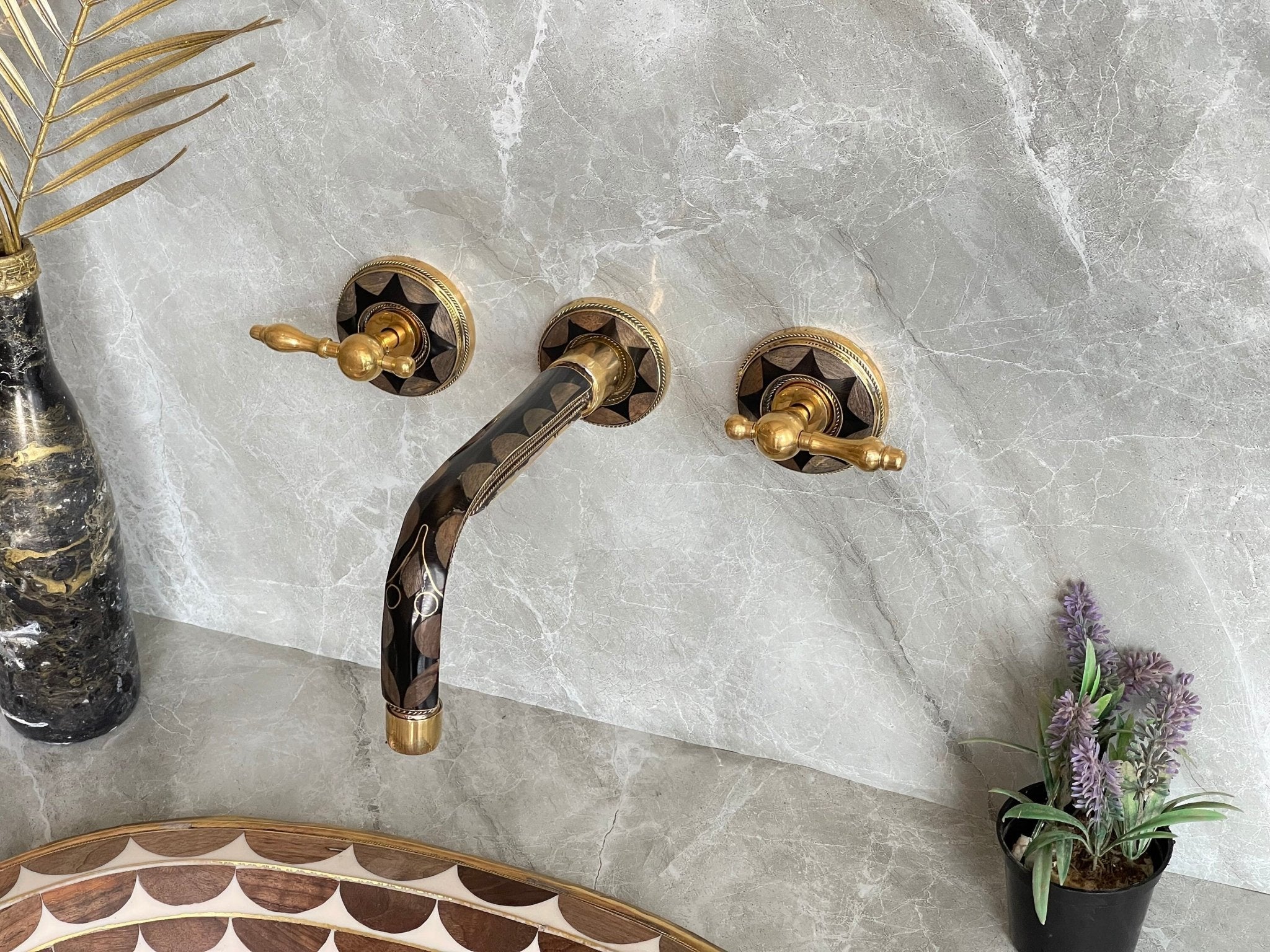 Unlacquered Brass Wall Mount Faucet - Vintage Bone & Resin Tap - Mettlemix