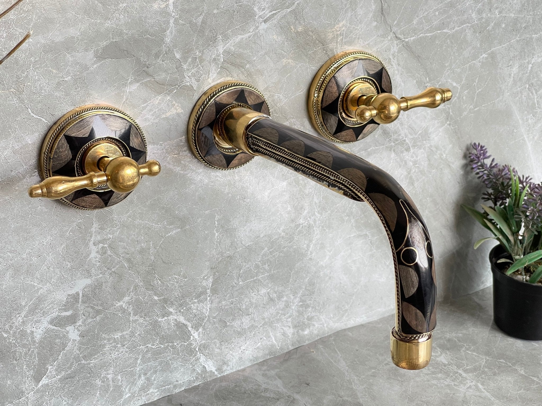 Unlacquered Brass Wall Mount Faucet - Vintage Bone & Resin Tap - Mettlemix