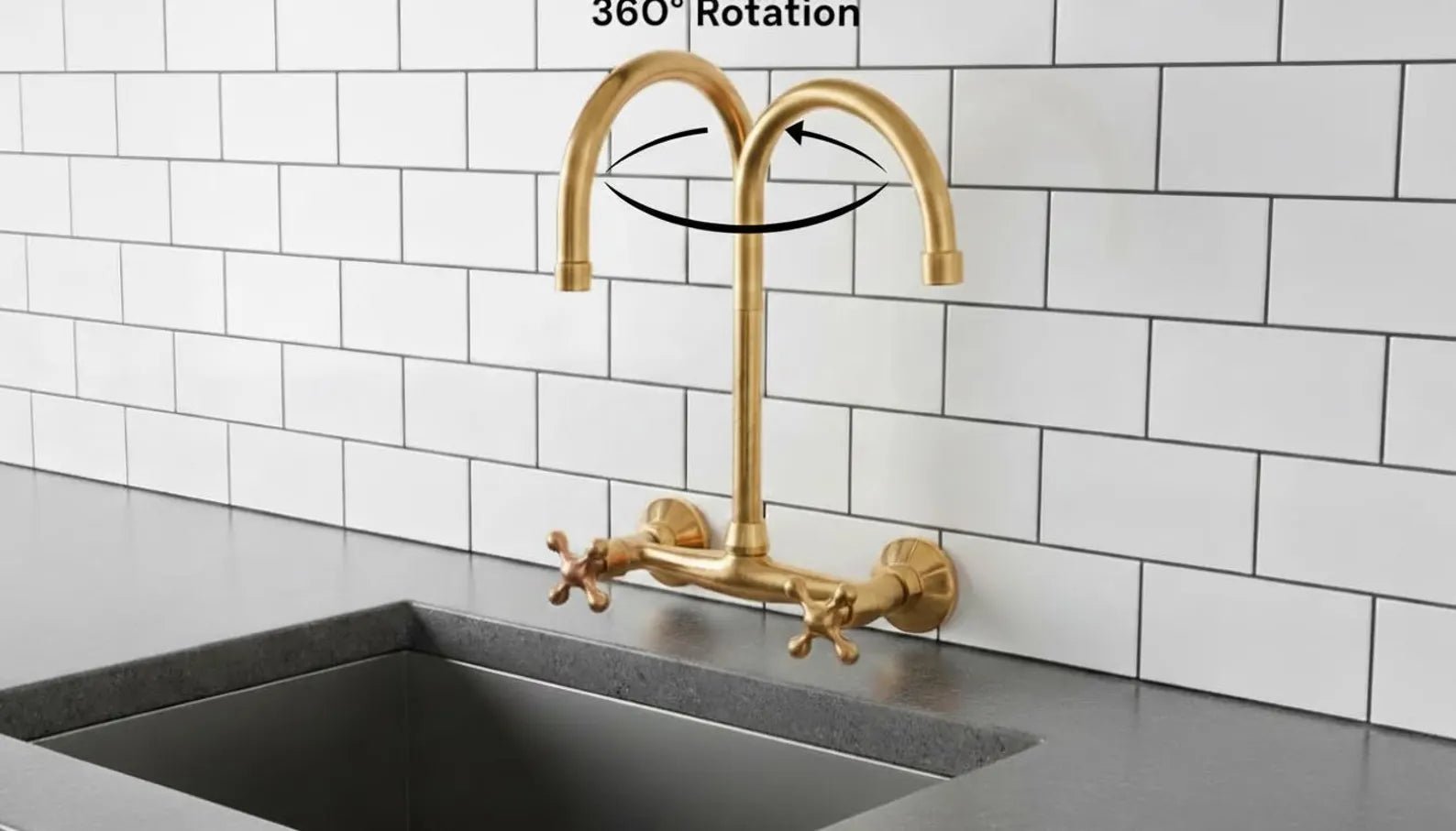 Unlacquered Brass Wall Mount Kitchen Faucet - Vintage Bridge Tap - Mettlemix