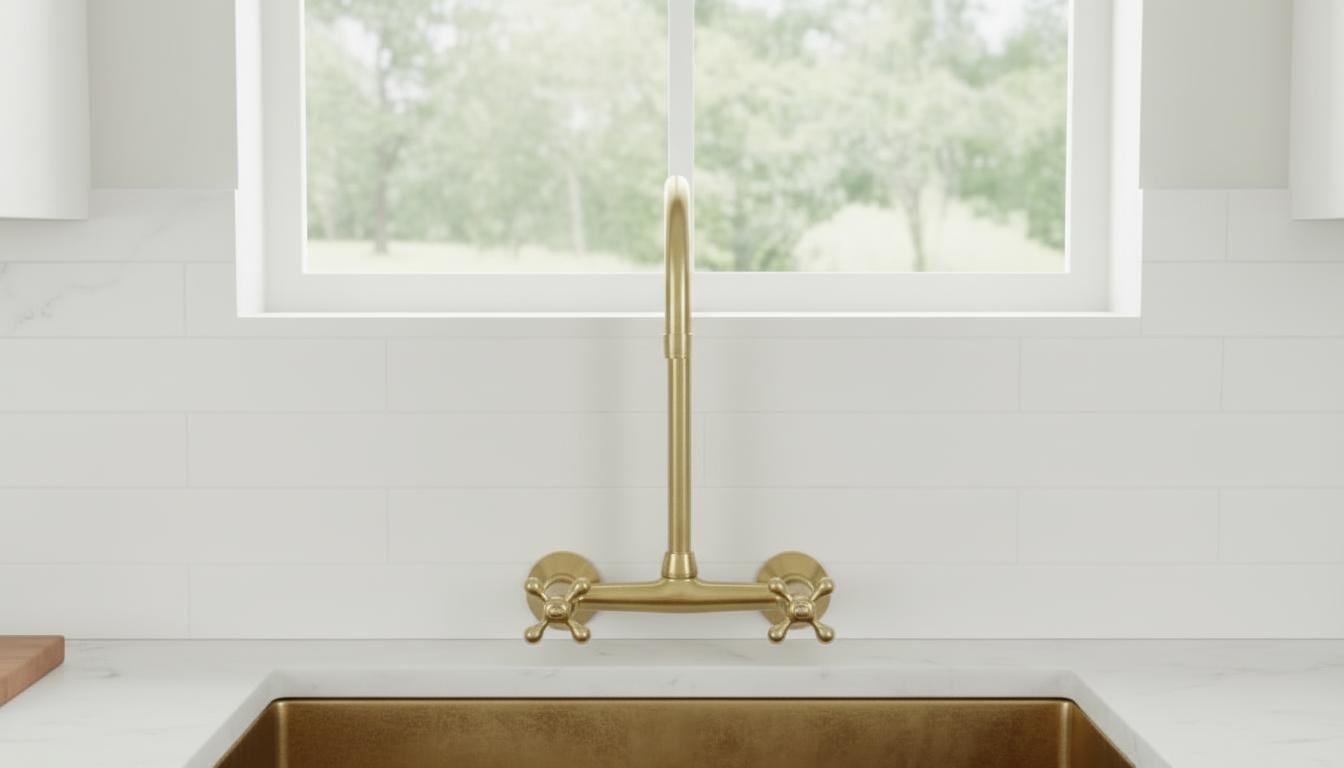 Unlacquered Brass Wall Mount Kitchen Faucet - Vintage Bridge Tap - Mettlemix