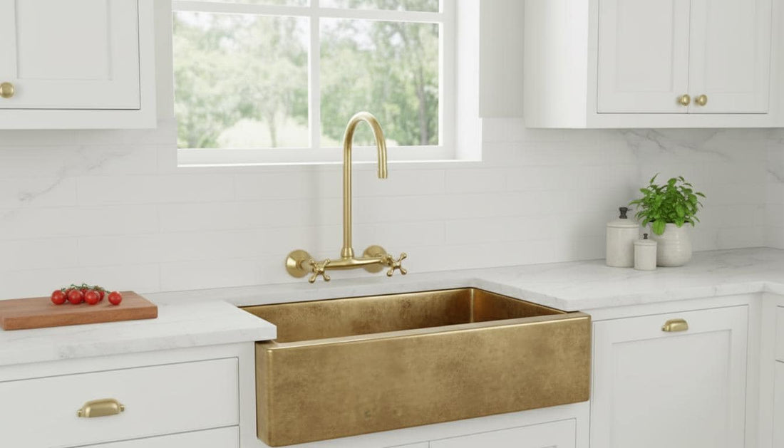 Unlacquered Brass Wall Mount Kitchen Faucet - Vintage Bridge Tap - Mettlemix