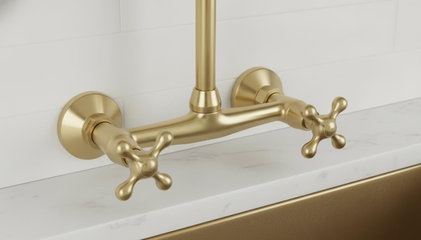 Unlacquered Brass Wall Mount Kitchen Faucet - Vintage Bridge Tap - Mettlemix