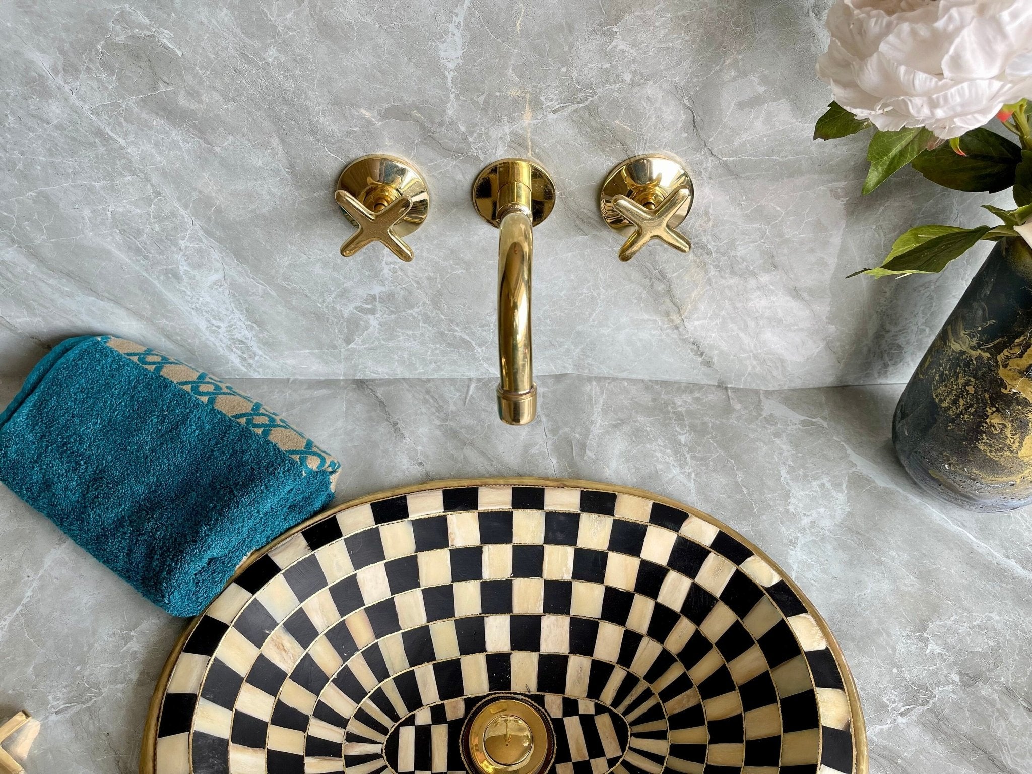 Unlacquered Brass Wall Mounted Bathroom Faucet - Elegant Vanity Tap - Mettlemix