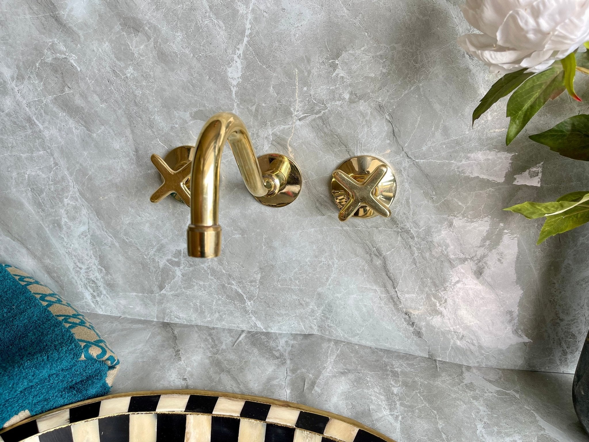 Unlacquered Brass Wall Mounted Bathroom Faucet - Elegant Vanity Tap - Mettlemix
